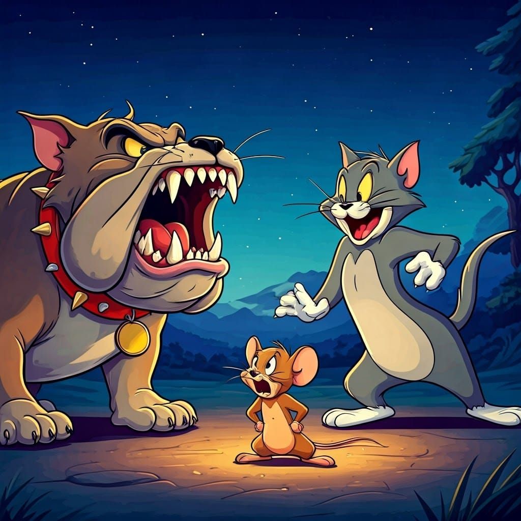 Cartoon Mayhem: Bulldog, Cat, and Mouse in Classic Animation...
