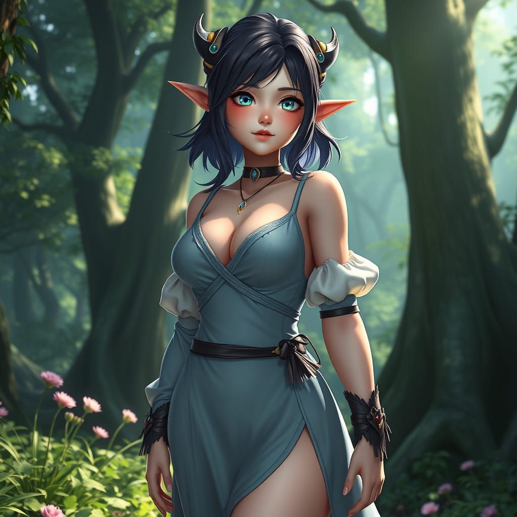 Summoner Yuna in Magical Forest, Stylized 3D Anime Art