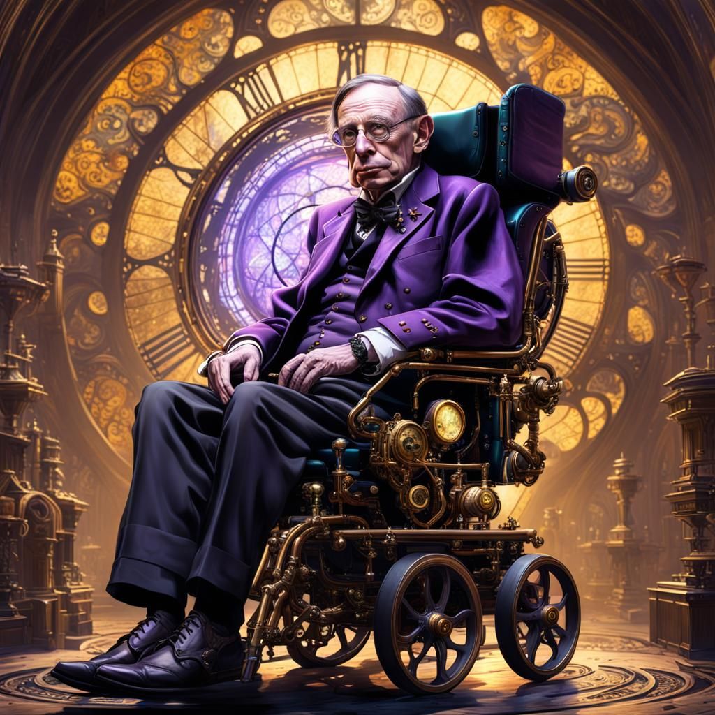 Steampunk Stephen Hawking in Dark Fantasy Style