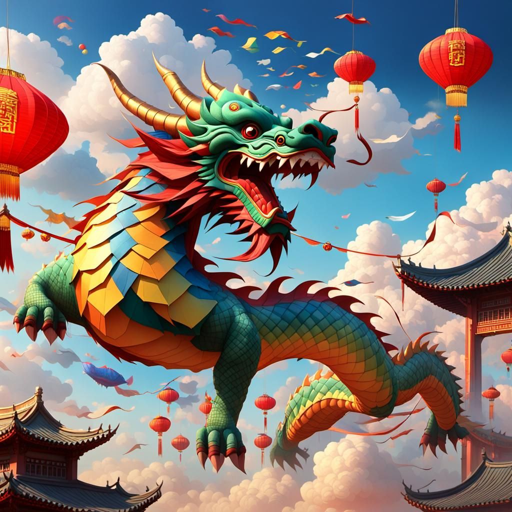 Illuminated Dragon Kites at Chinese Festival