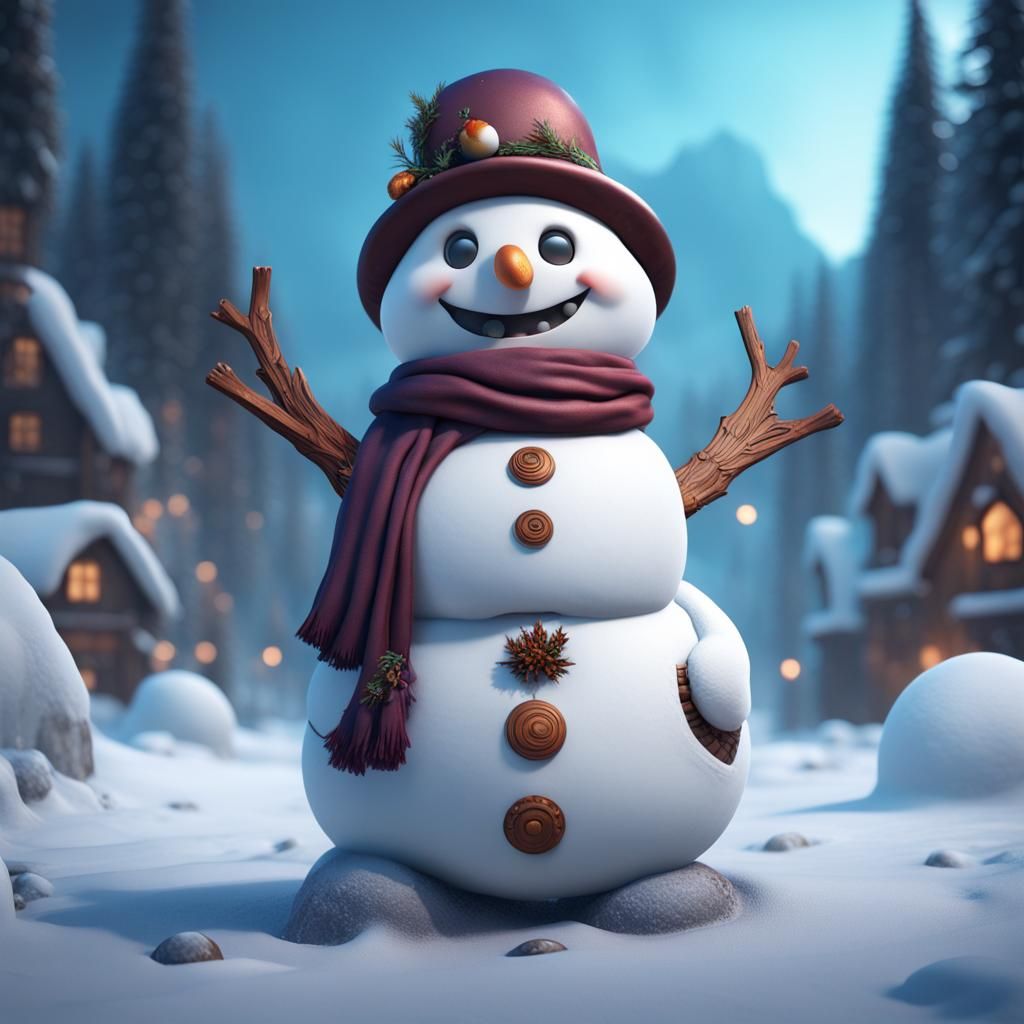 Cute Snowman in Detailed Matte Painting