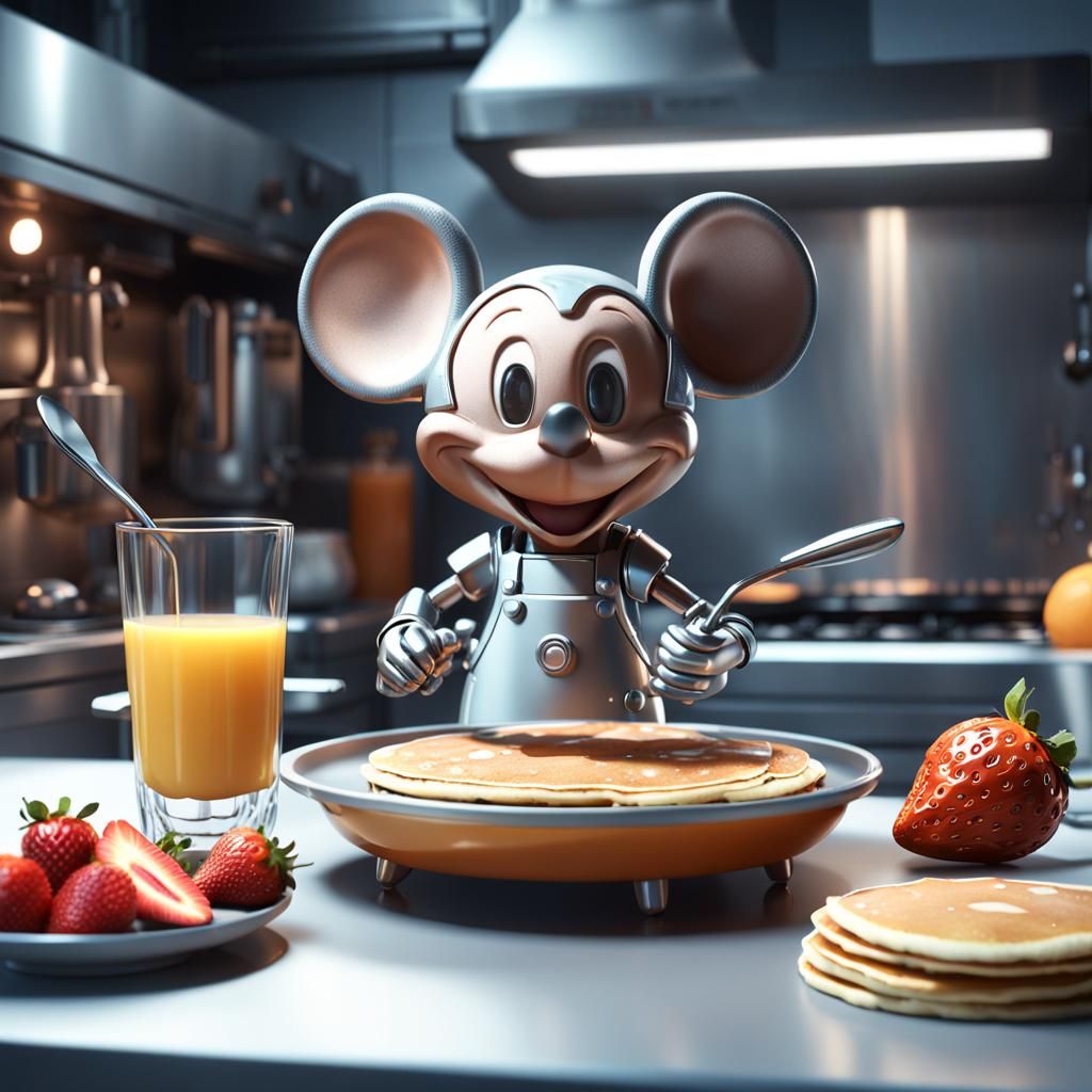 Happy Grogu Cooking Pancakes with Sci-Fi Details