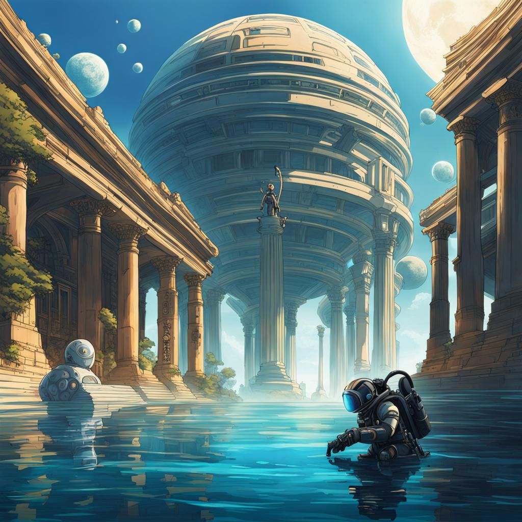 Robotic Scuba Diver in Anime Style Alien World
