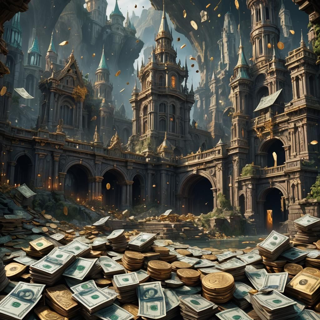 Detailed Matte Painting of Money in Deep Color
