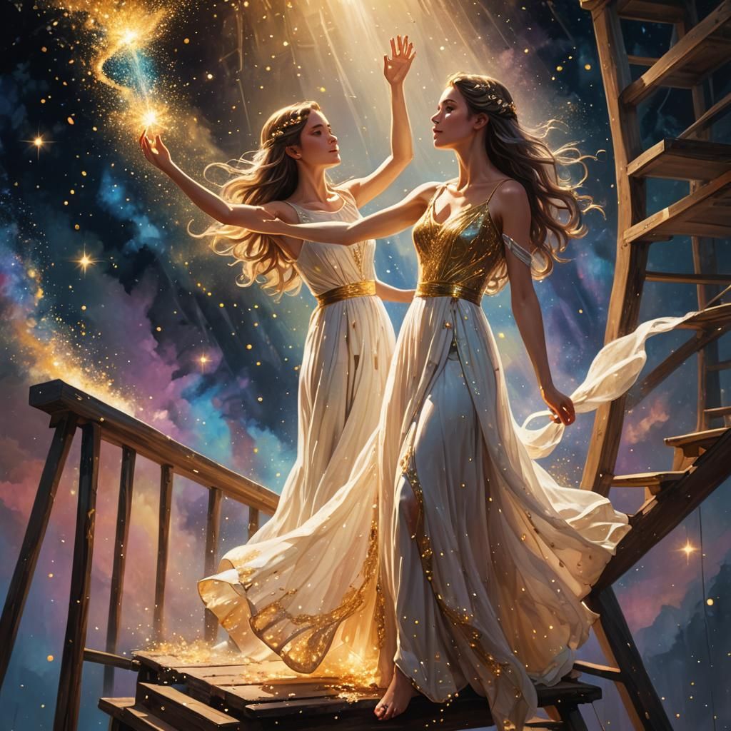 Fairy Dust Blessing: Vibrant Oil Painting in Art Nouveau Sty...