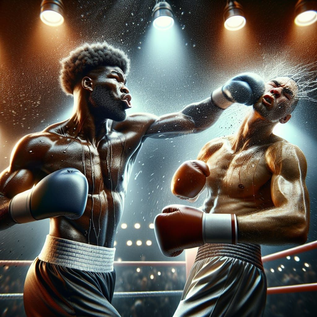 Surreal Boxing Portrait of Powerful Rivals in Intense Combat