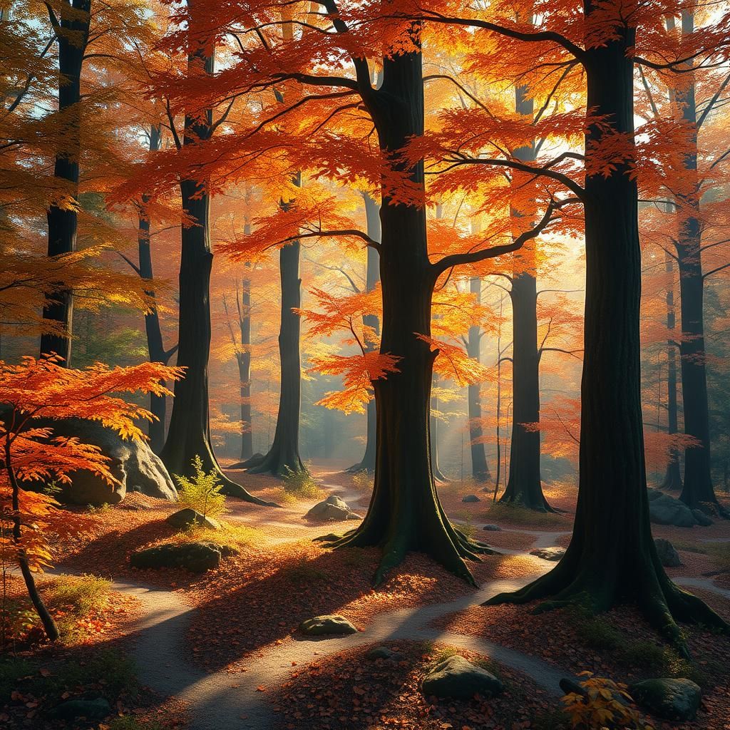Enchanted Autumn Forest Landscape in 8k