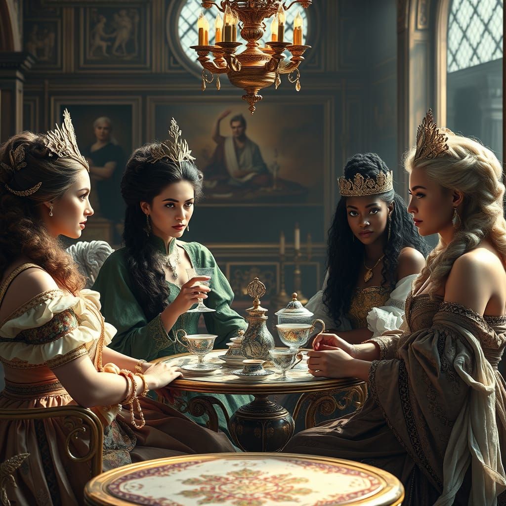 Queens of Humanity Enjoying Tea, Digital Painting