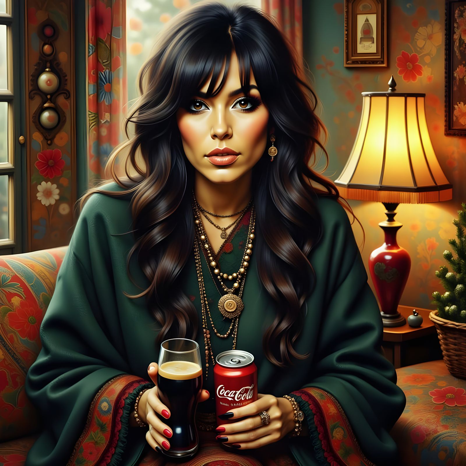 Woman Offers Coca-Cola in Photorealistic Style