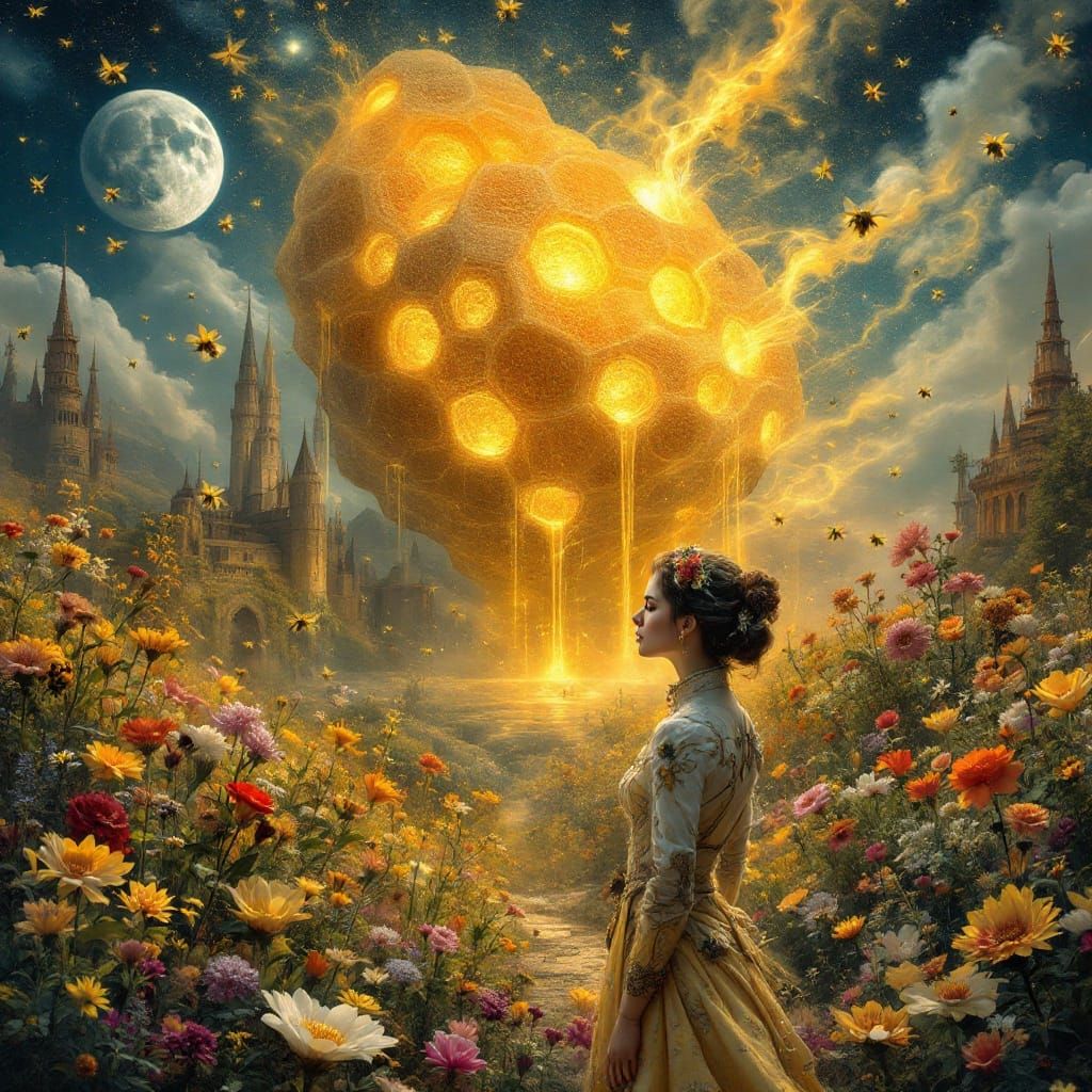 Dreamlike Bumble Bee Keeper in Vibrant Wildflowers