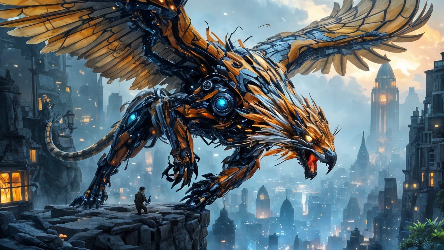 Biopunk Cyborg Hawk with Tiger Head