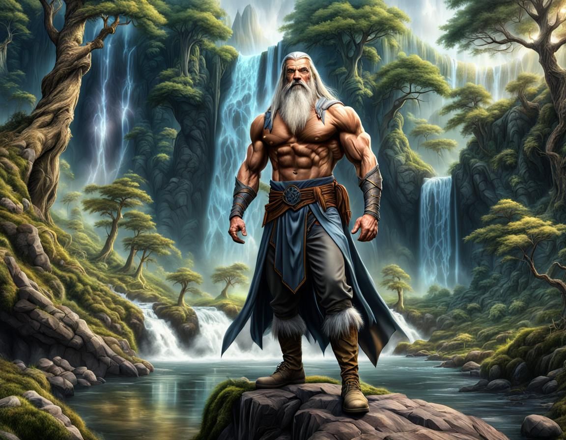 Fantasy Wizards in Forest with Waterfall