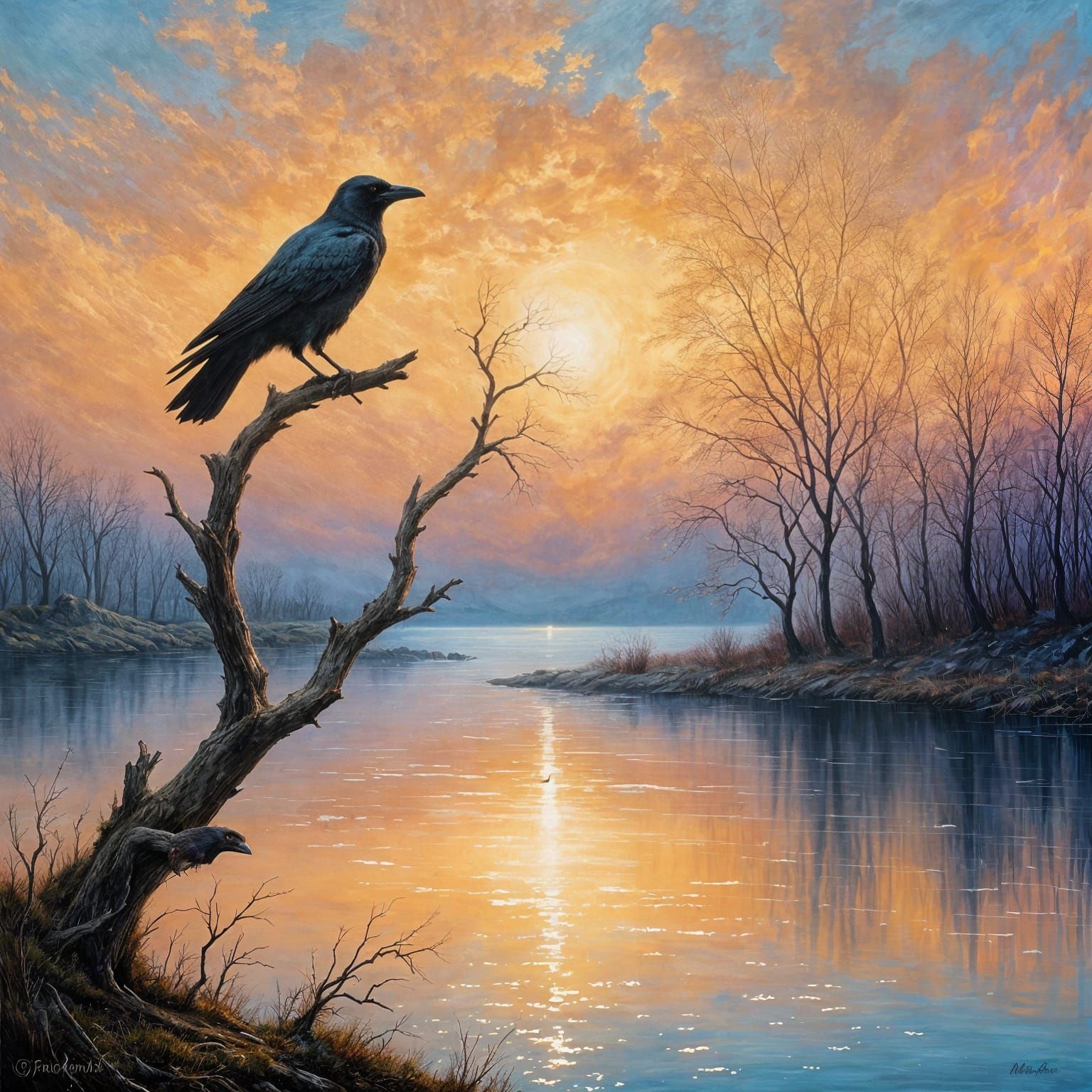 Romantic Landscape at Twilight in the Style of Caspar David ...