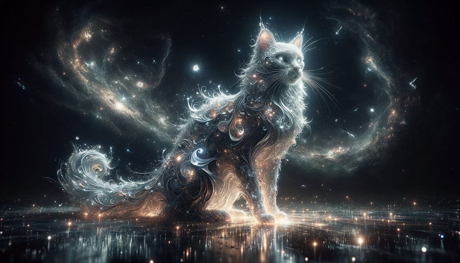 Radiant Light Cat in Cosmic Galaxy Expanse