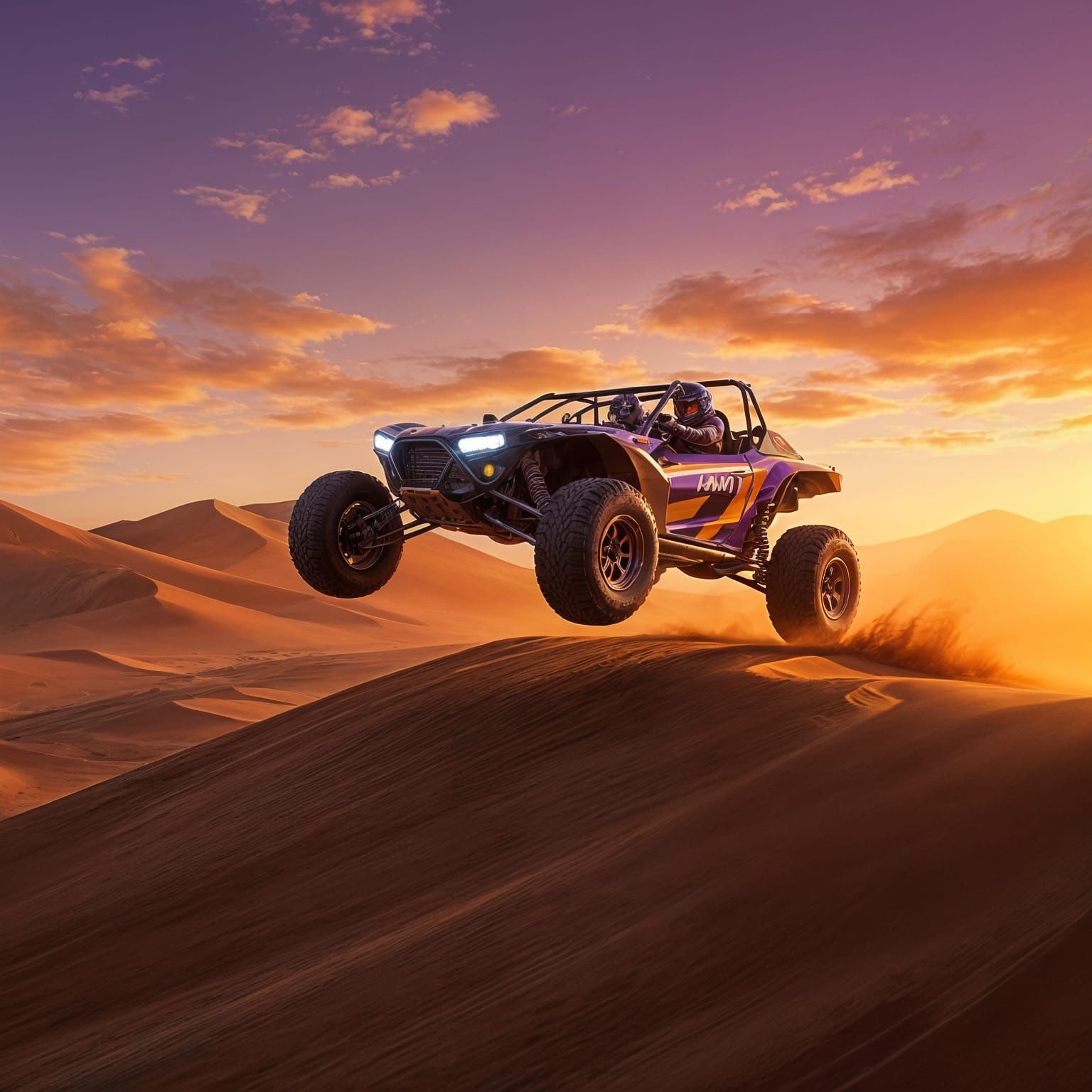 Beach Buggy Dune Jump at Sunset