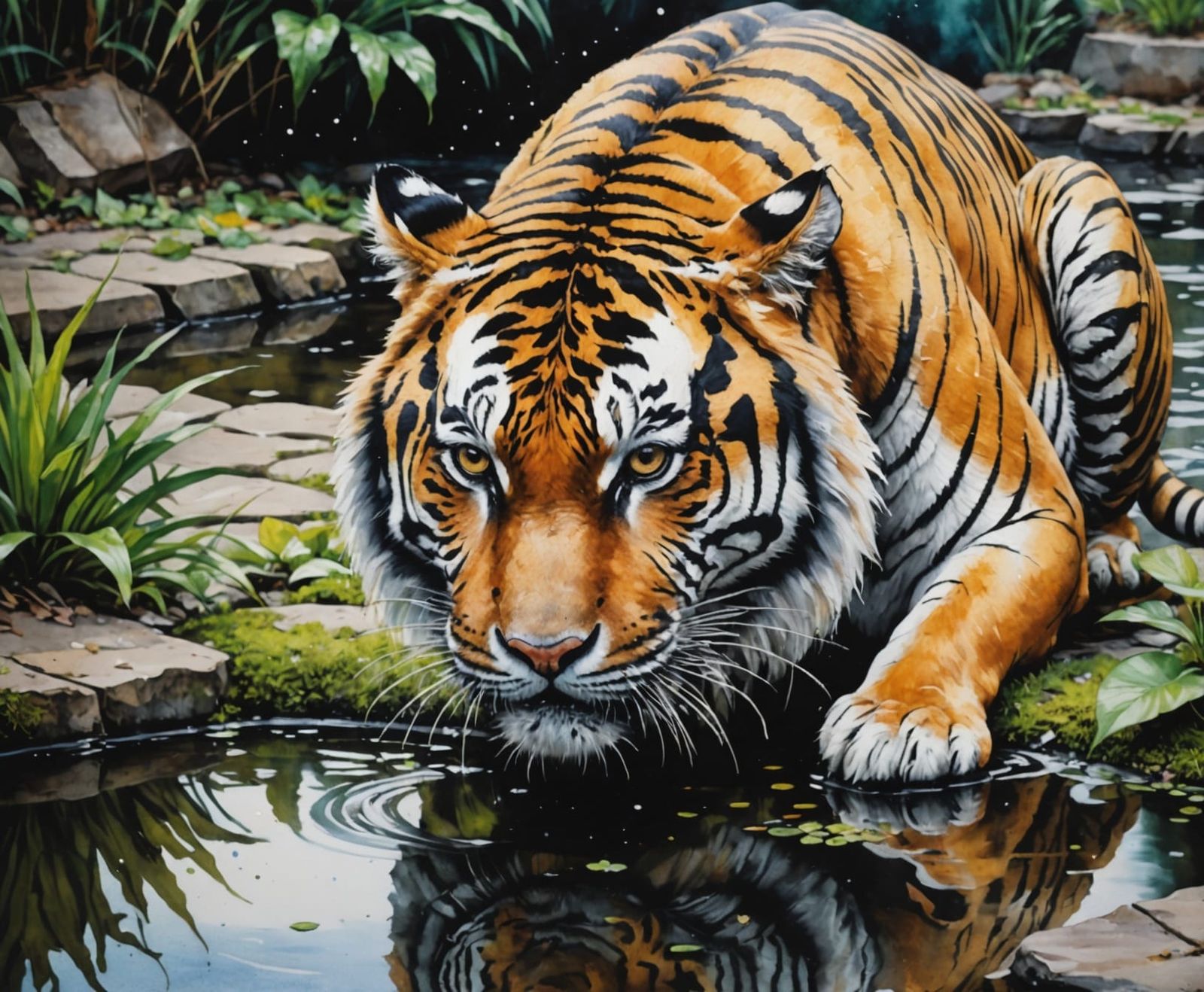 Tiger in a Vibrant Watercolour Setting