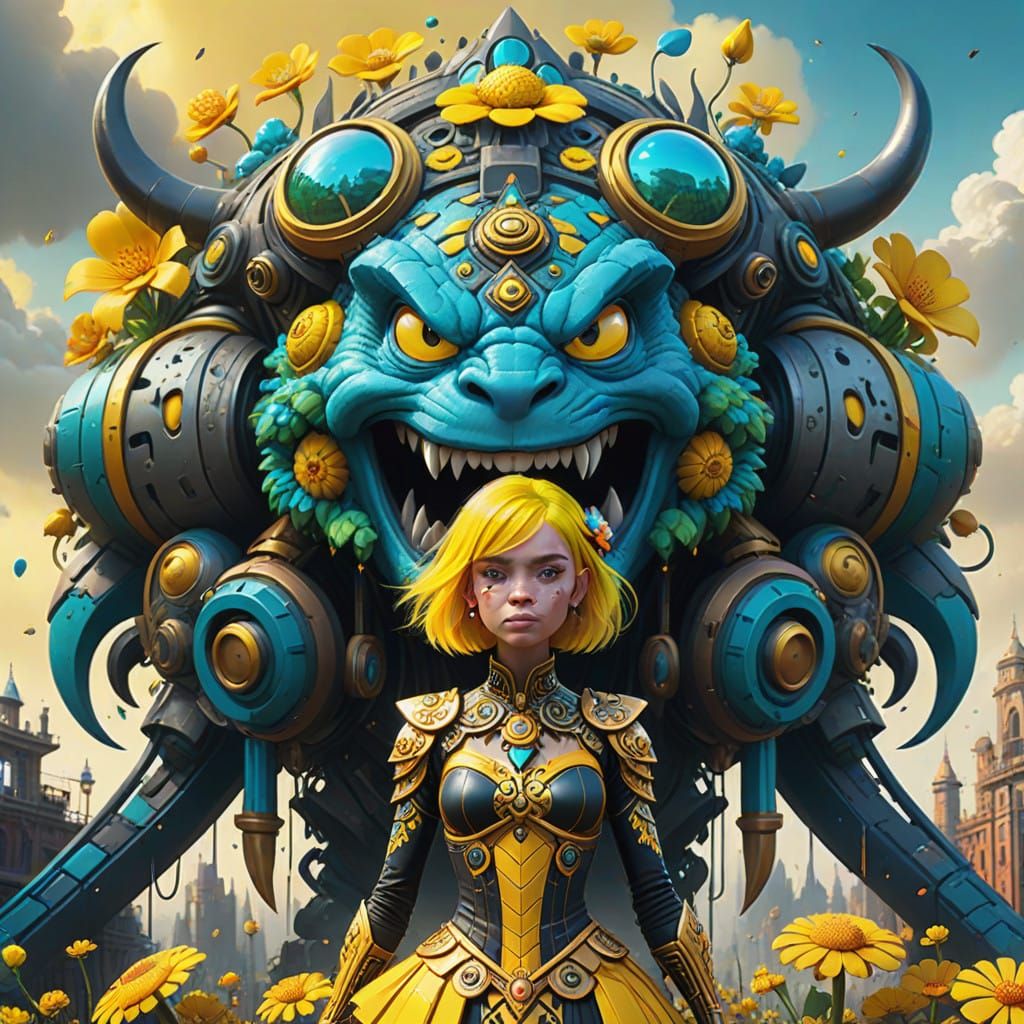 Surreal Yellow Goddess in a Whimsical World of Fantasy