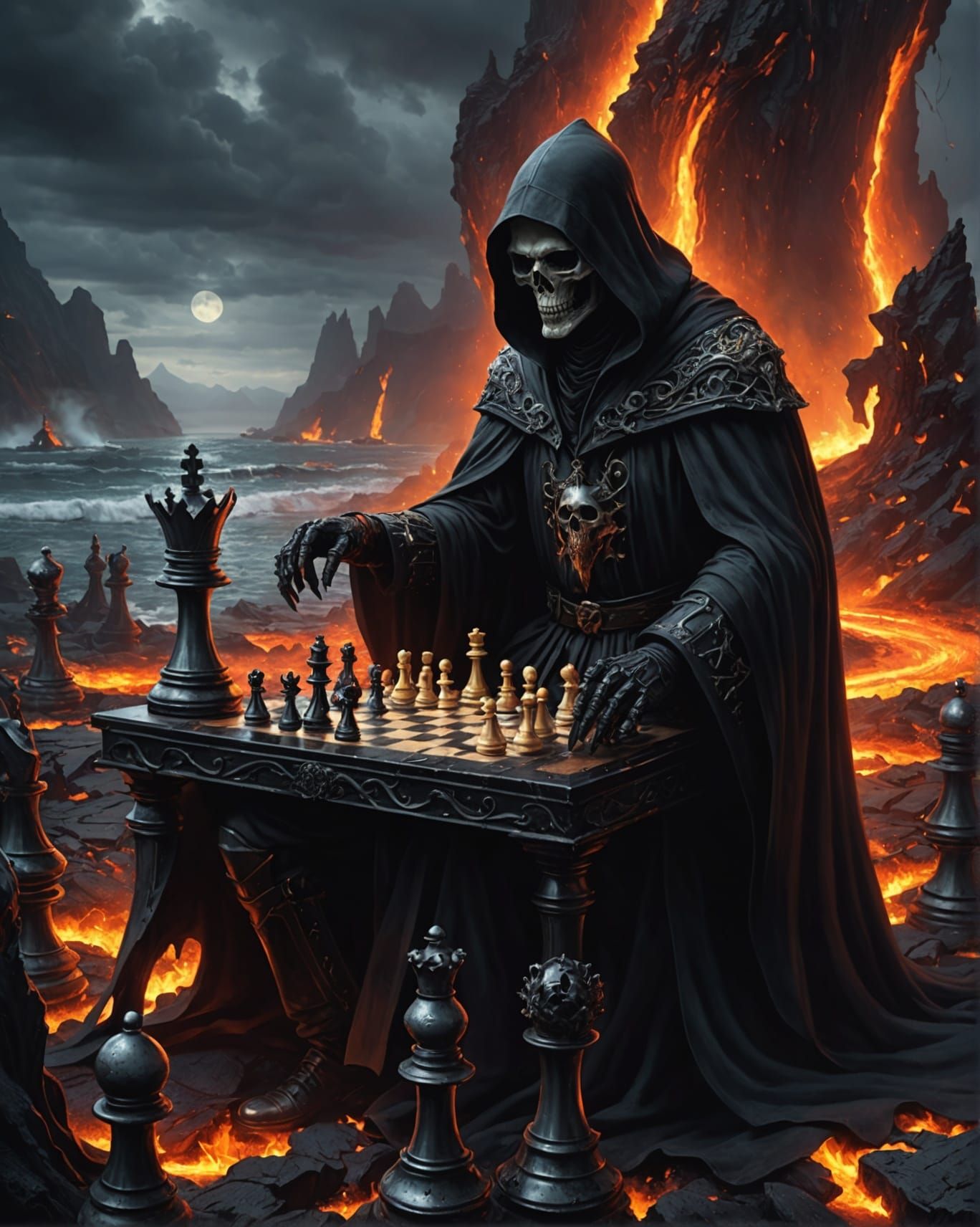 Chess with the Grim Reaper in Dark Fantasy Art