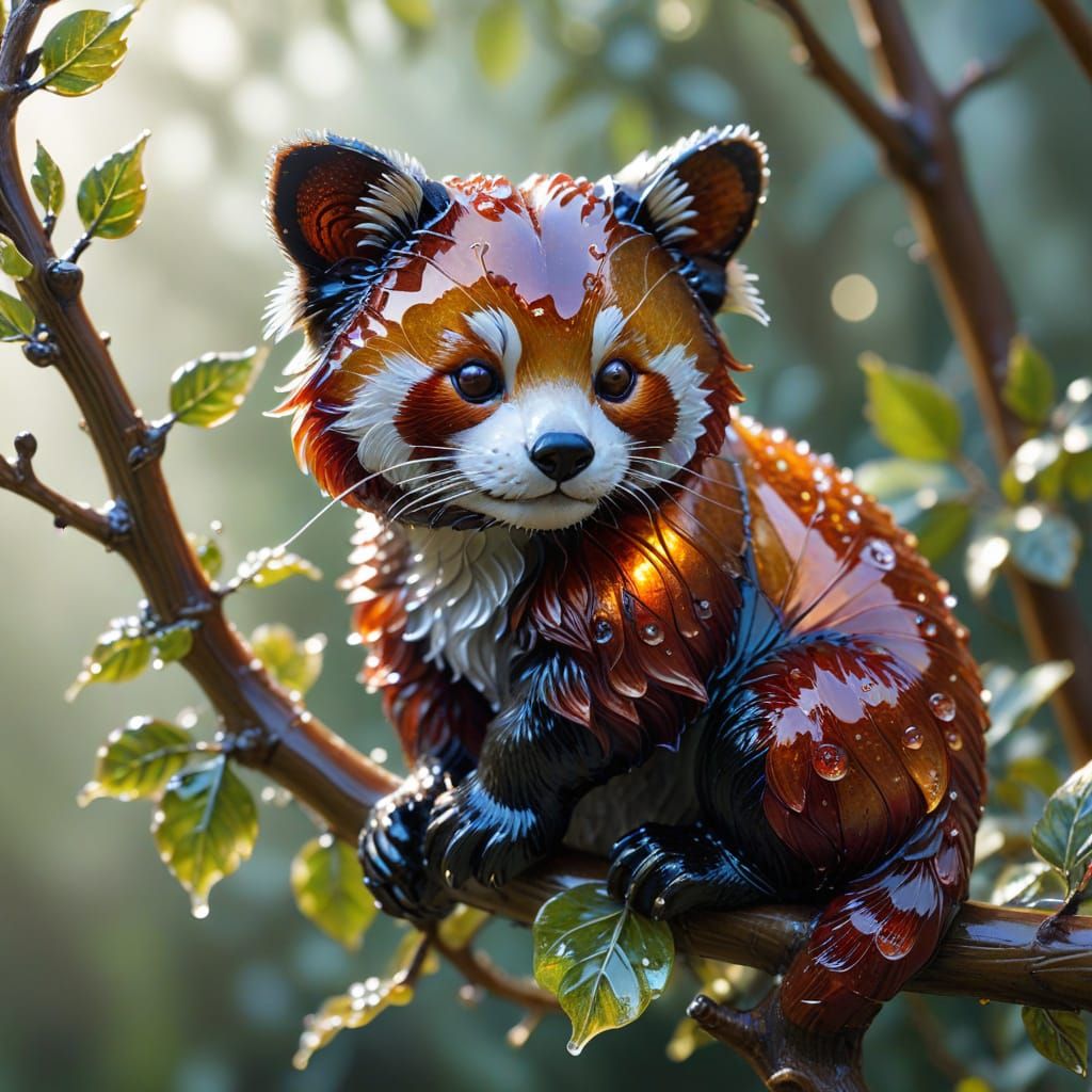 Red Panda Crafted from Intricate Glass in Art Nouveau Style