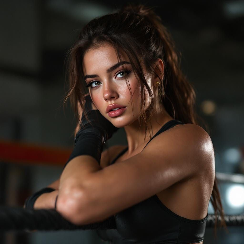 Stunning Brunette Wrestler Portrait in Digital Art Style