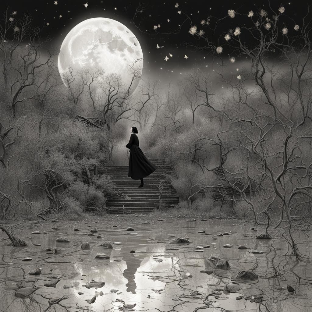 Surreal Portrait with Dynamic Lighting, Art Nouveau Style