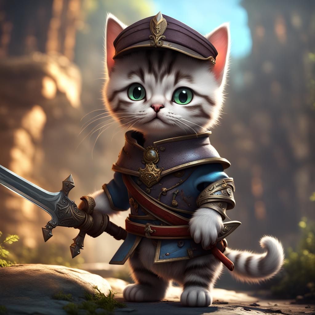 Cute Templar Cat with Sword: Fantasy Concept Art