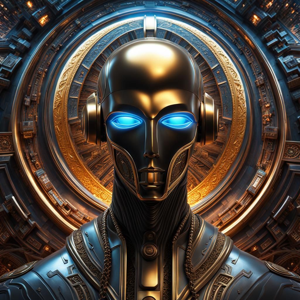 Futuristic AI God Iconography in 3D