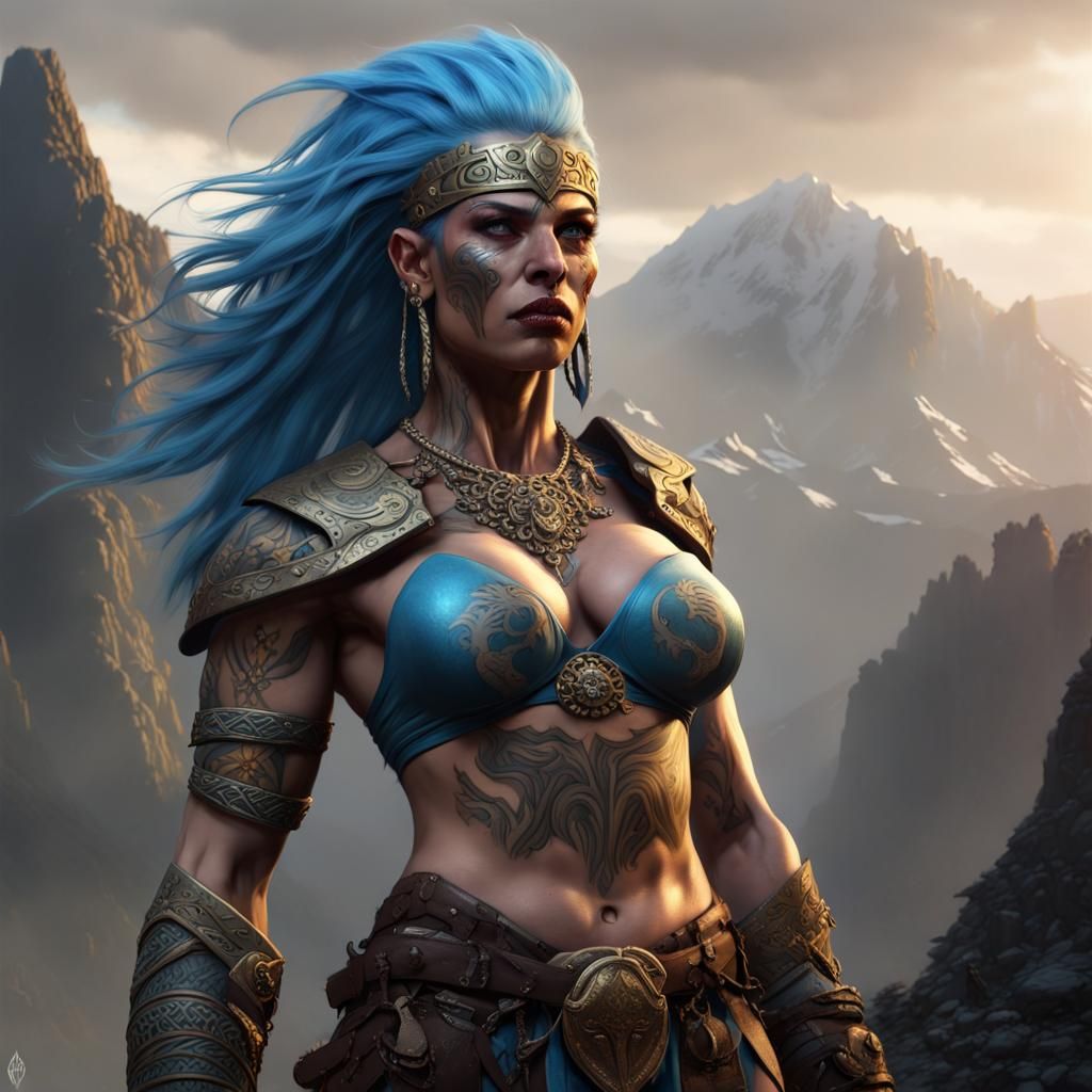 Female Goliath Barbarian with Tribal Tattoos