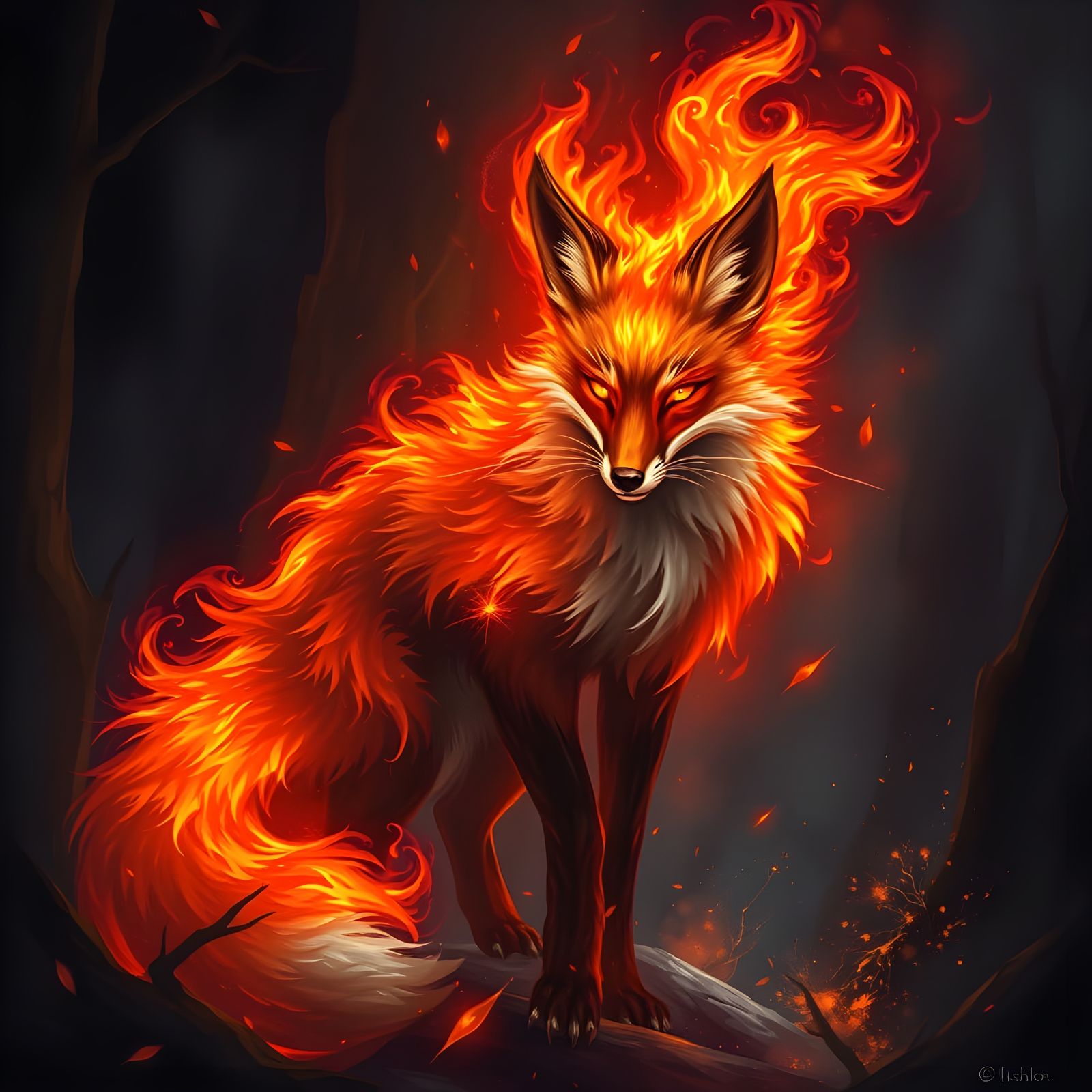Mystical Fire Fox in Enchanted Forest: Cinematic Fantasy Art