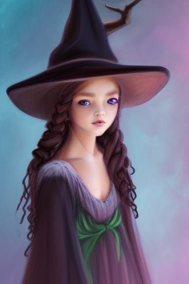 Cottagecore Witch Portrait with Braids and Witch Hat