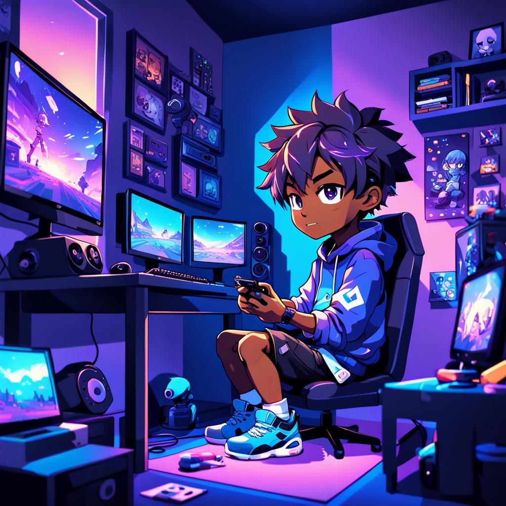 Anime Gamer Boy in Manga Style Illustration