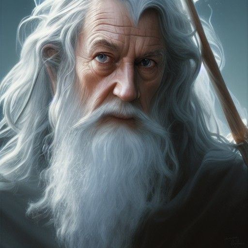 Gandalf the White Portrait in Detailed Digital Art Style