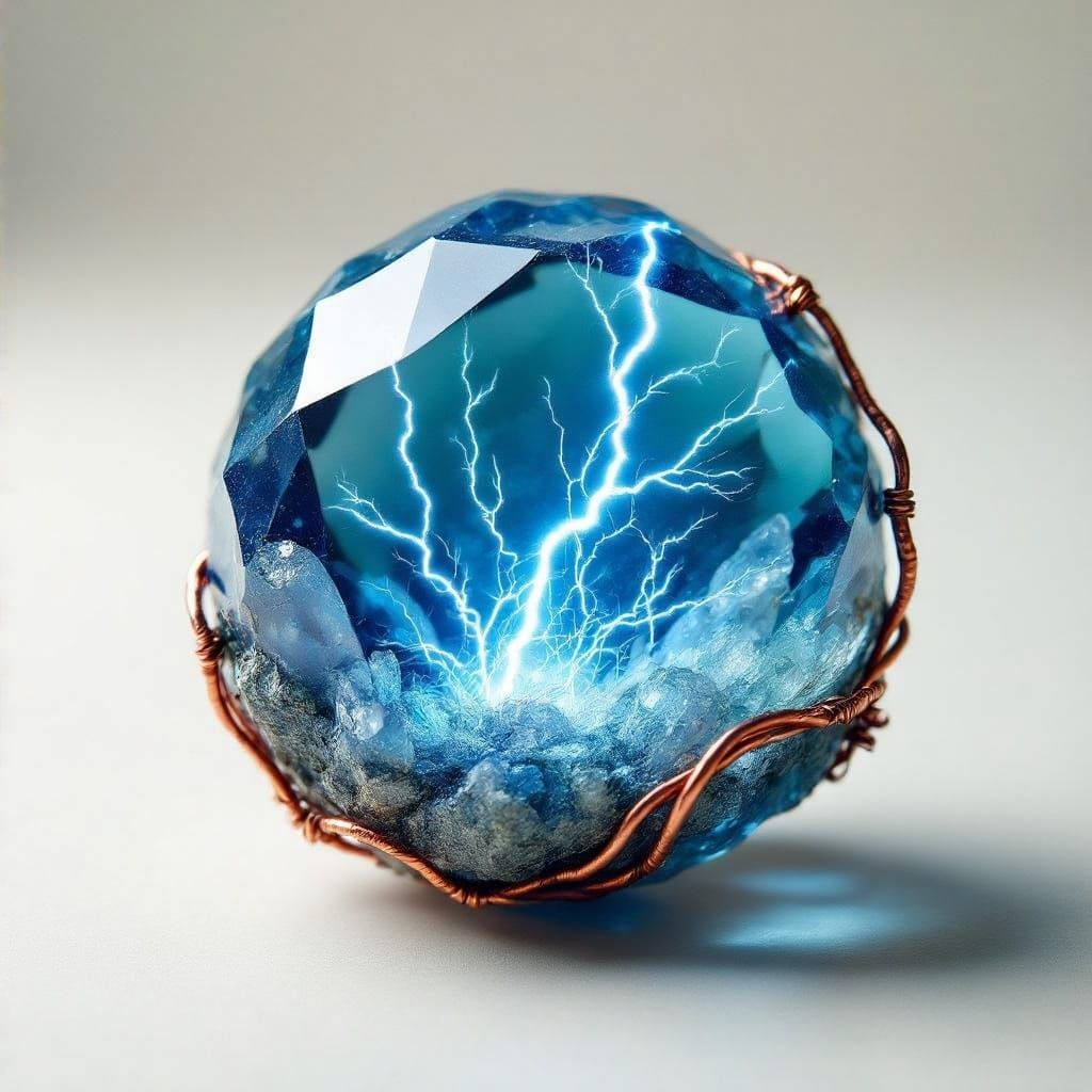 Electric Blue Crystal with Copper Wires in Arcs of Lightning
