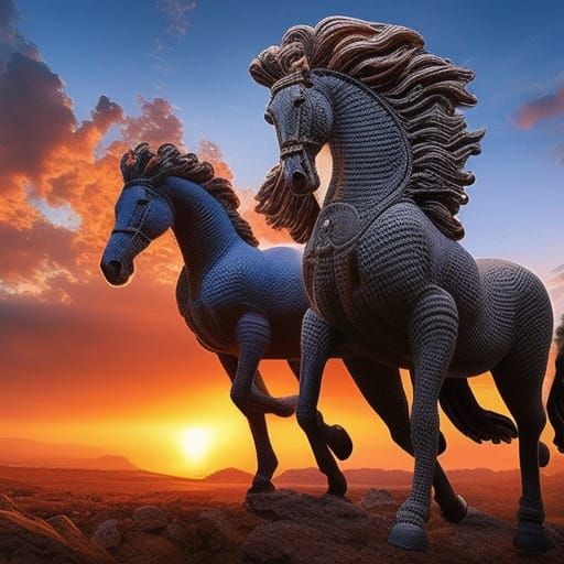 Renaissance Crochet Horse Sculpture: A Mythology Masterpiece