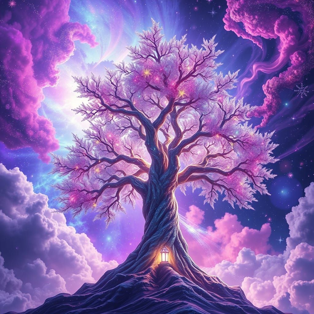 Enchanted Celestial Forest in Iridescent Galaxy