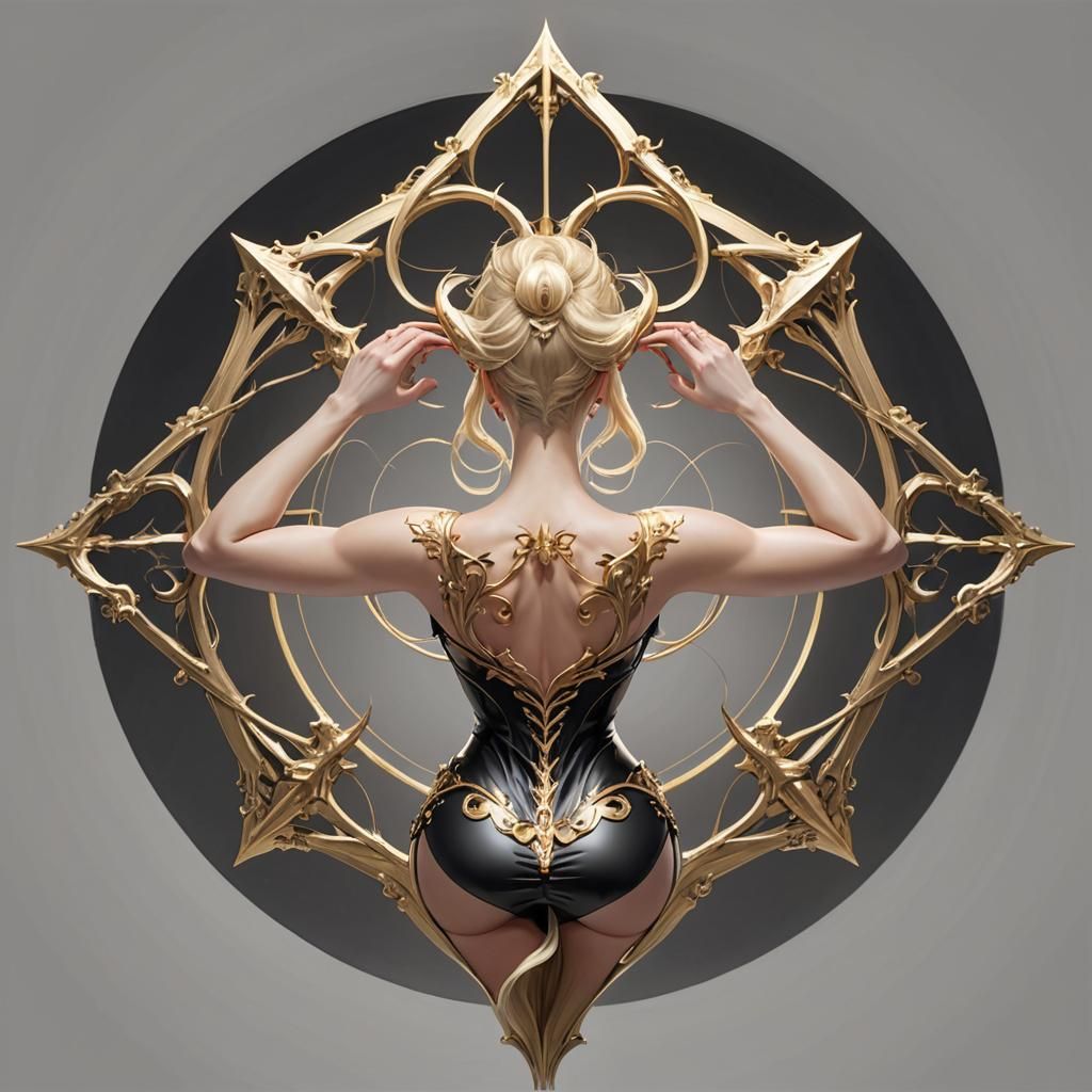 Evil Blonde Demoness Kneeling: Hyperdetailed Digital Art