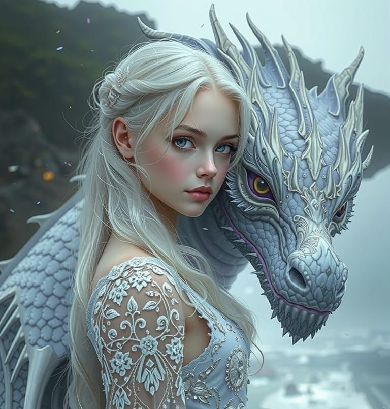 Silver-Haired Woman with White Dragon