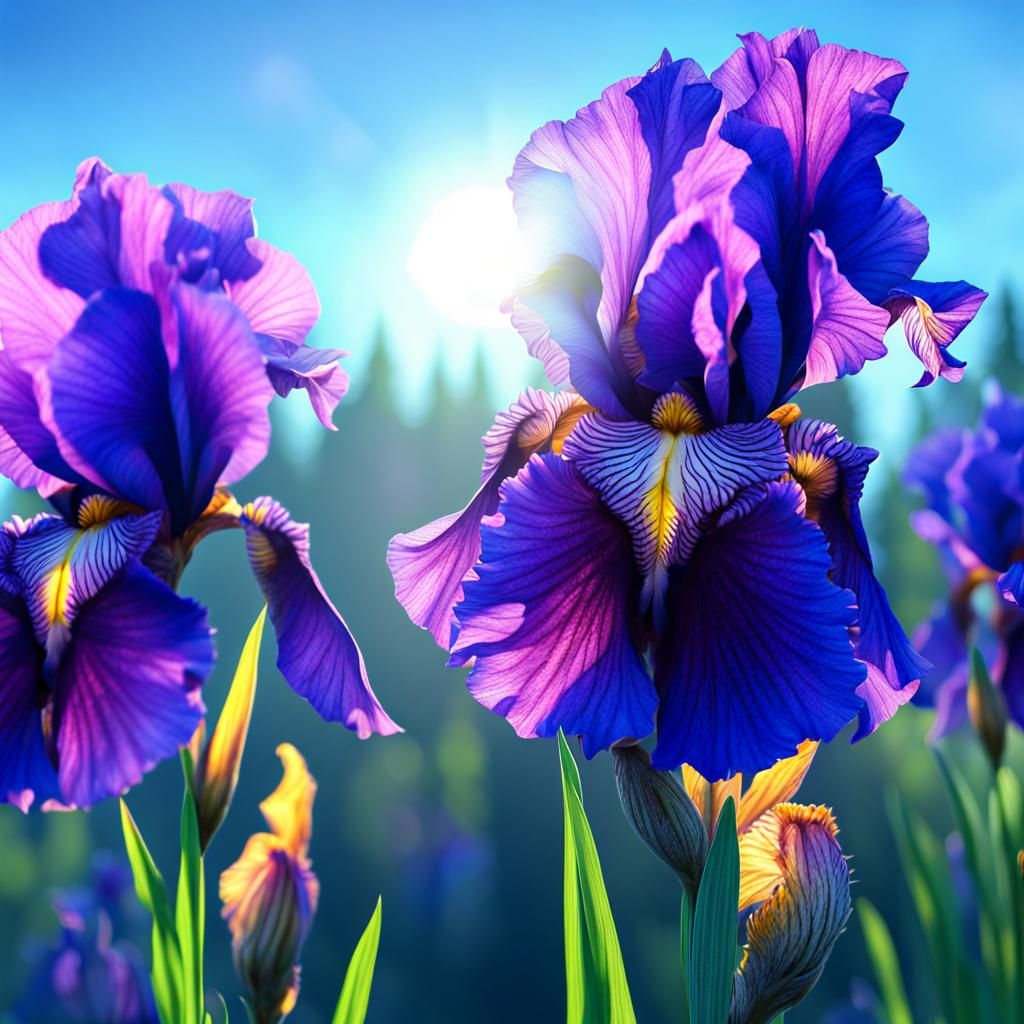 Purple Bearded Iris Against Blue Sky