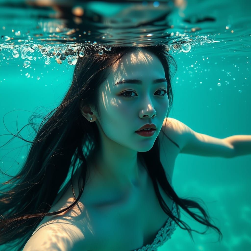 Hyperrealistic Mermaid-Witch Underwater Portrait