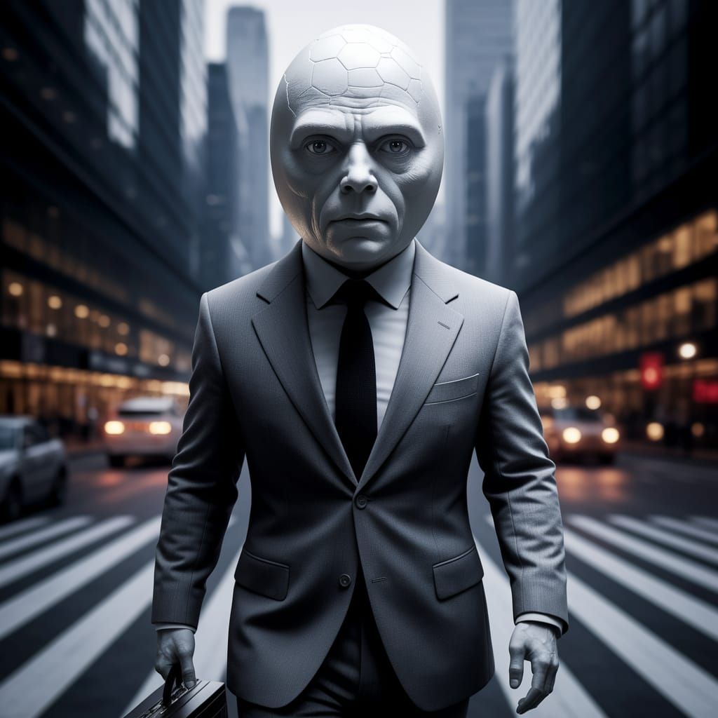 Hyper-Realistic Business Egg Walking to Work