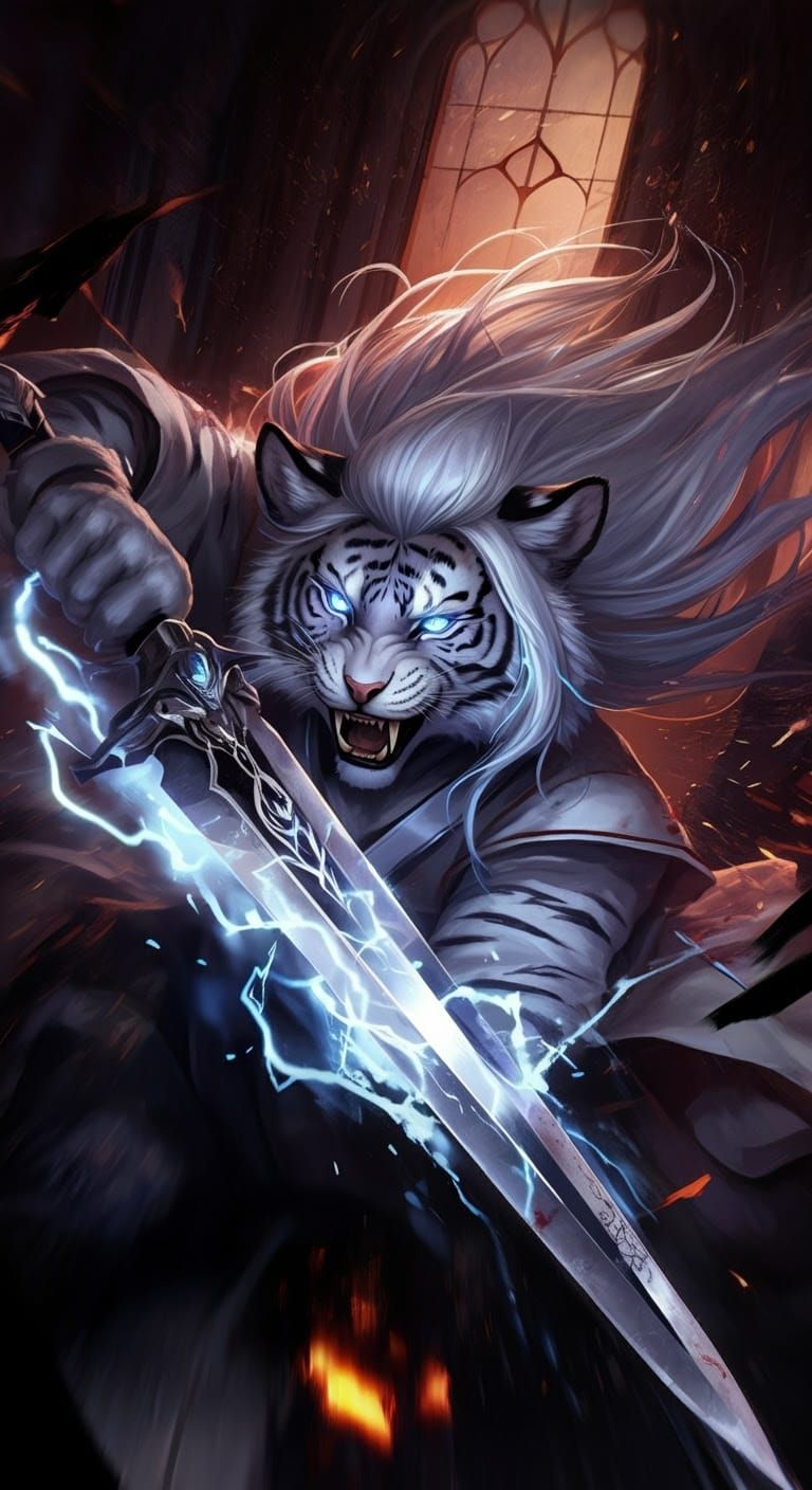 Fantasy Feline Warrior Ignites Magic