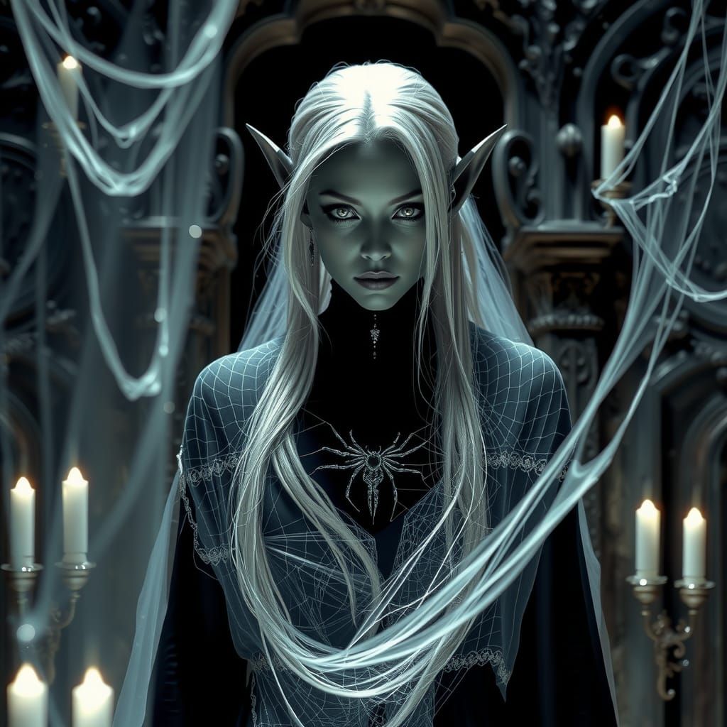 Dark Elf Sorceress in Gothic Fantasy Style