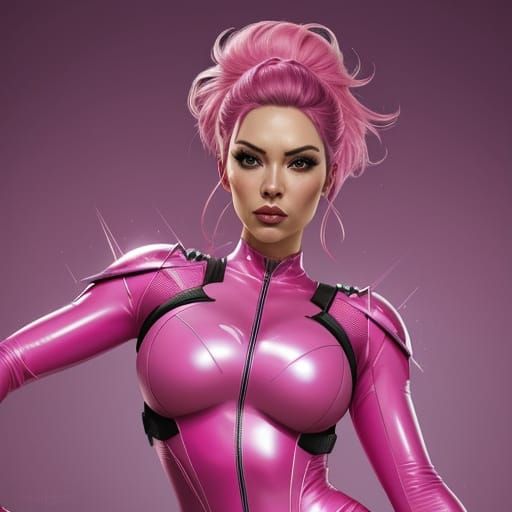 Hyperrealistic Pink Power Ranger Girl in Latex Suit