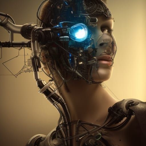 Detailed Cyborg with Visible Circuits as Digital Painting