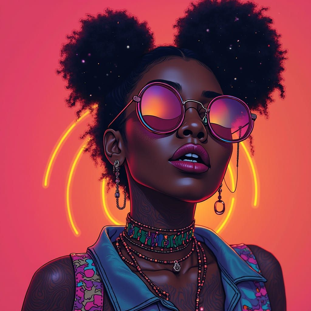 Vibrant Punk Cosmic Girl in Rainbow Colors