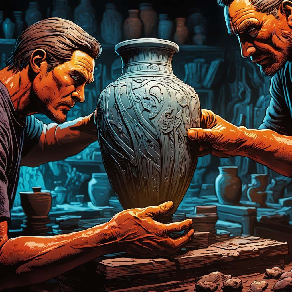 Ghostly Couple Sculpting Vase, Comic Book Style