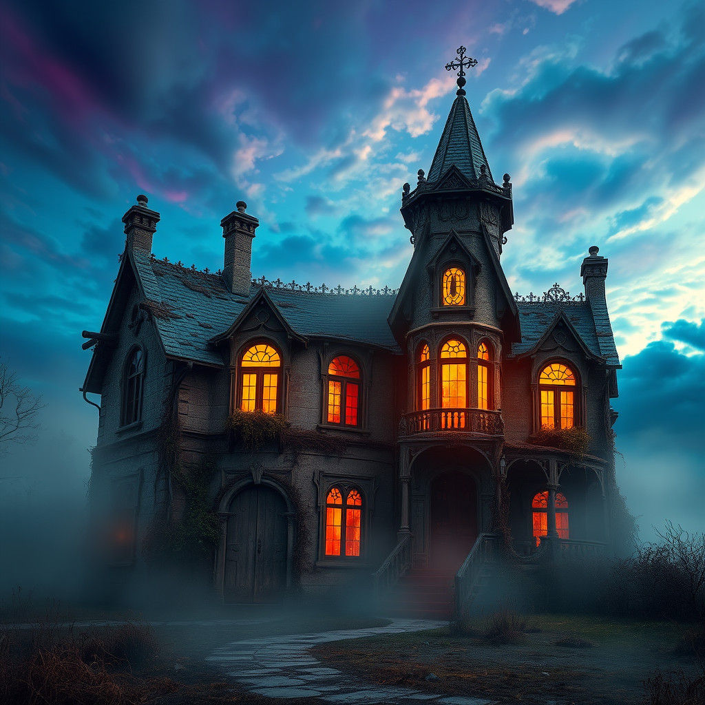 Ethereal Ghost House in Twilight, Fantasy Concept Art