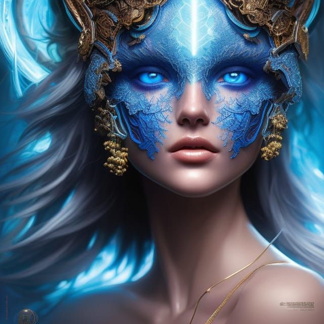 Blue Shroom Borg Lightning Goddess: Hyperdetailed Portrait