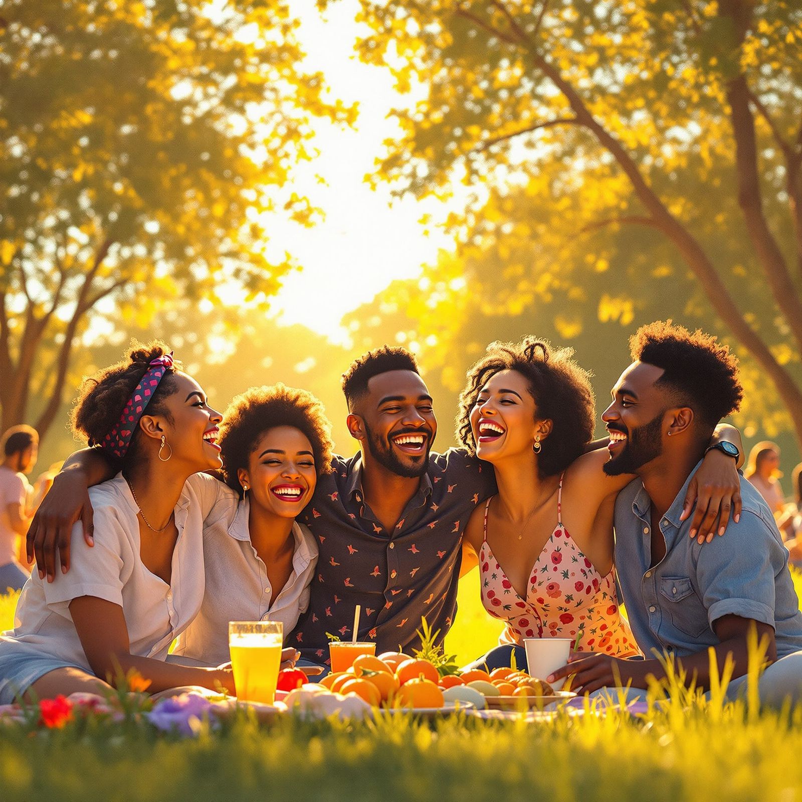 Joyful Friends Picnic in Golden Hour Park