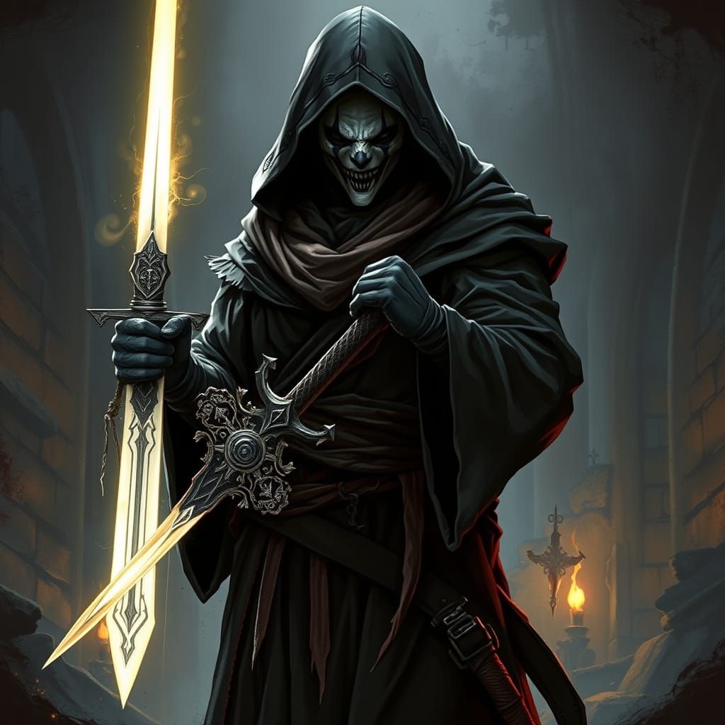Dark Fantasy Warrior with Jedi Sword, in the Style of Lineag...